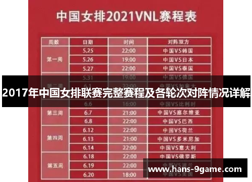 2017年中国女排联赛完整赛程及各轮次对阵情况详解