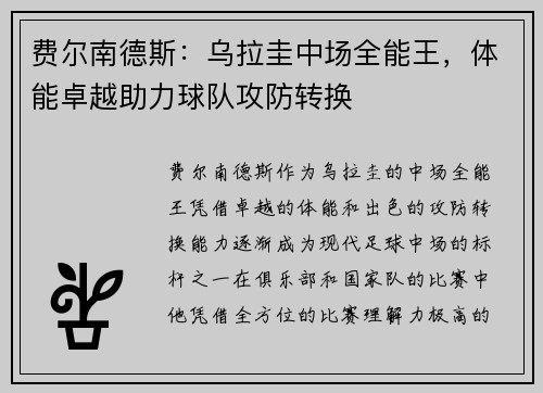 费尔南德斯：乌拉圭中场全能王，体能卓越助力球队攻防转换